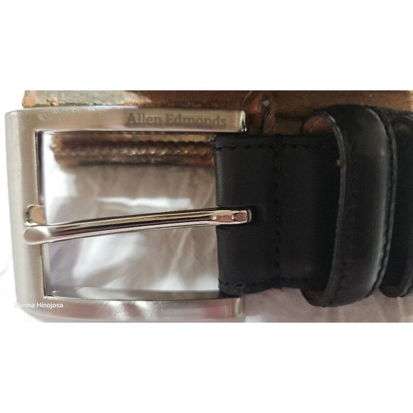 Allen Edmonds Black Leather Mens Belt With Silver Buckle - Picture 3 of 8